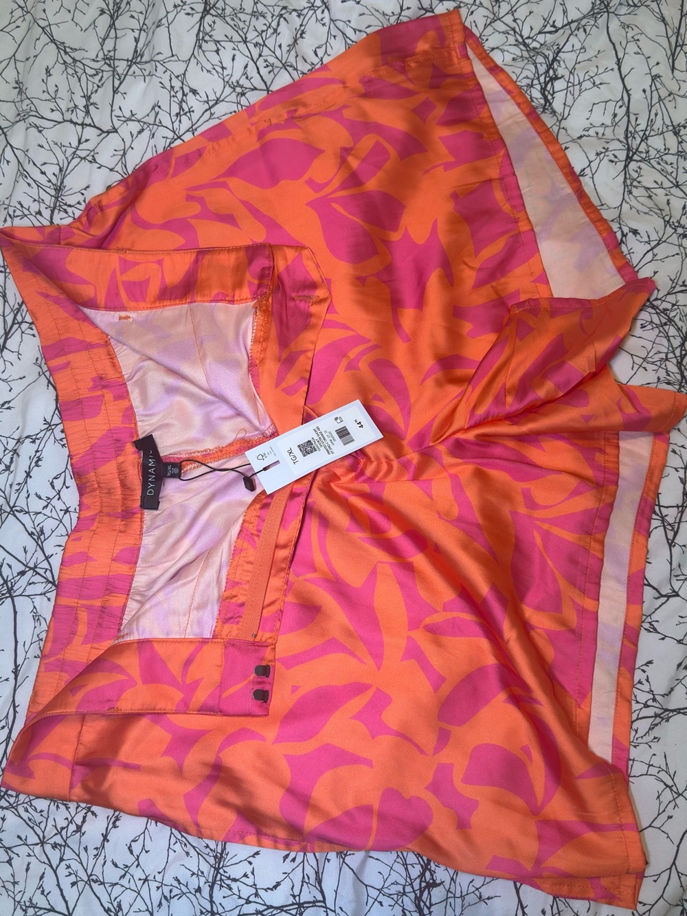 Dynamite Bright Orange and Pink Satin Patterned Shorts